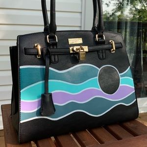 VanRahDesign hand painted BCBG purse with lock —Painting “Comforter : Midnight”